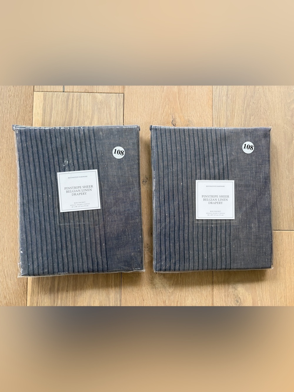 Restoration Hardware pinstripe sheer Belgian linen curtains NWOT unopened